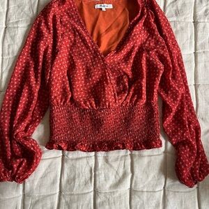 Madewell Red Floral Smocked Blouse